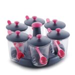 6-piece plastic pickle jar and tray for kitchen spice and achar storage