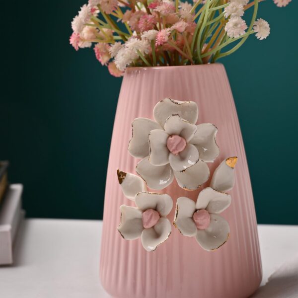 Stylish floral pattern pink ceramic vase for table décor