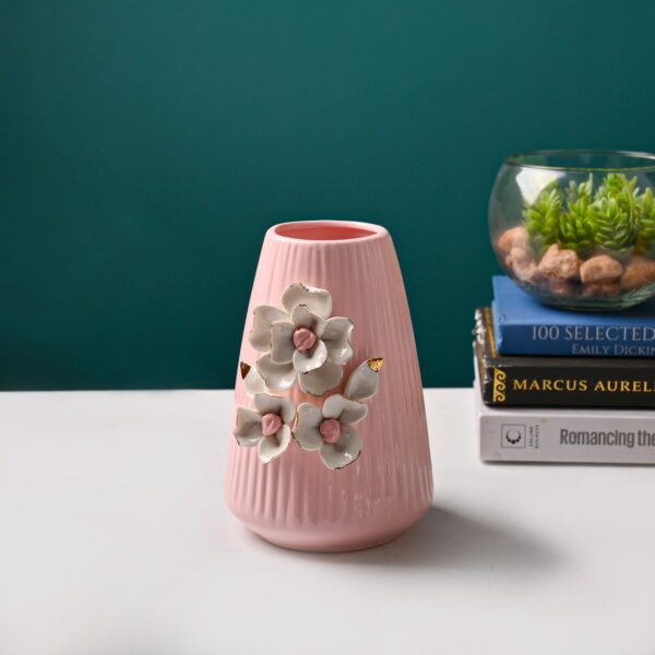 Floral carved pink vase for elegant home interiors