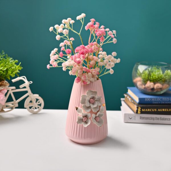 Textured pink ceramic vase for fresh and artificial flowers
