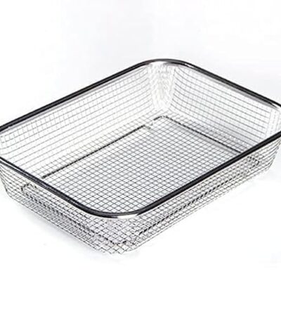 Stainless steel rectangular sink colander strainer for kitchen washing.