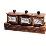 Wooden handmade tea sugar coffee container set with lids and tray