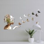 Silver angel fairy 3D mirror wall stickers with butterfly set