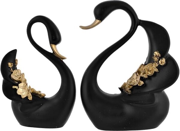 Decorative white swan pair statue with glossy finish for living room