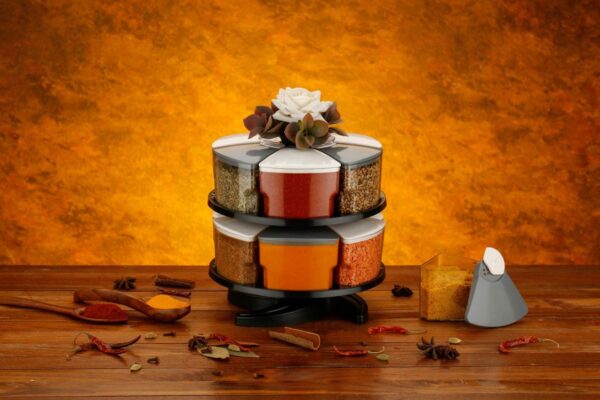 Clear Jar Spice Rack With Smooth Rotating Stand