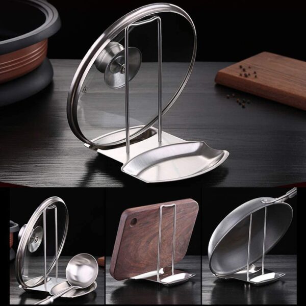 Lid and utensil rest stand made of stainless steel