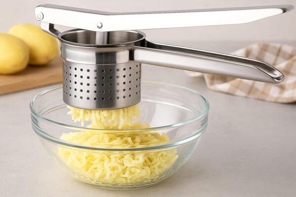 Shiny silver fruit juicer designed for quick juice extraction