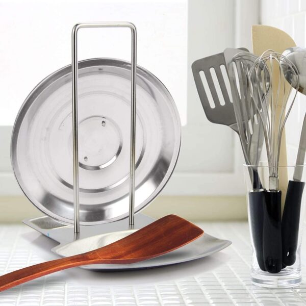Modern stainless steel stand for pot lids and ladles