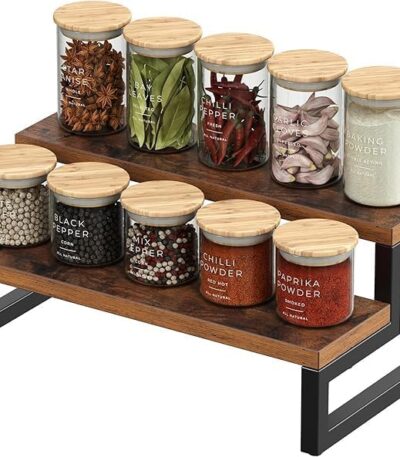 Rustic Wood Spice Rack Shelf for Storing Spices, Jars, and Condiments