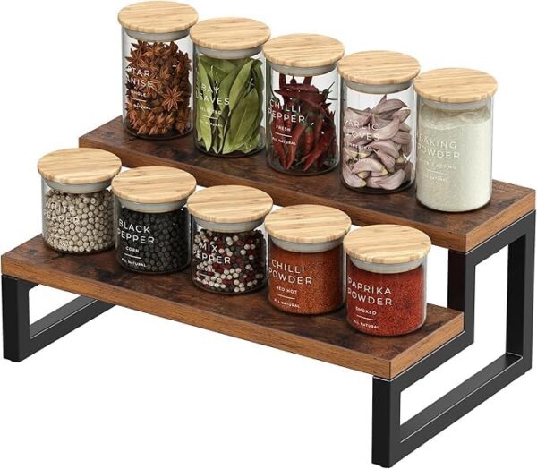 Rustic Wood Spice Rack Shelf for Storing Spices, Jars, and Condiments