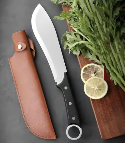 Stainless steel kitchen cleaver knife with wooden handle for precise chopping