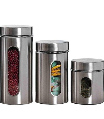 Stainless steel plated glass kitchen canister for food storage