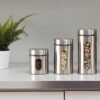 Clear glass pantry jar with metallic steel lid