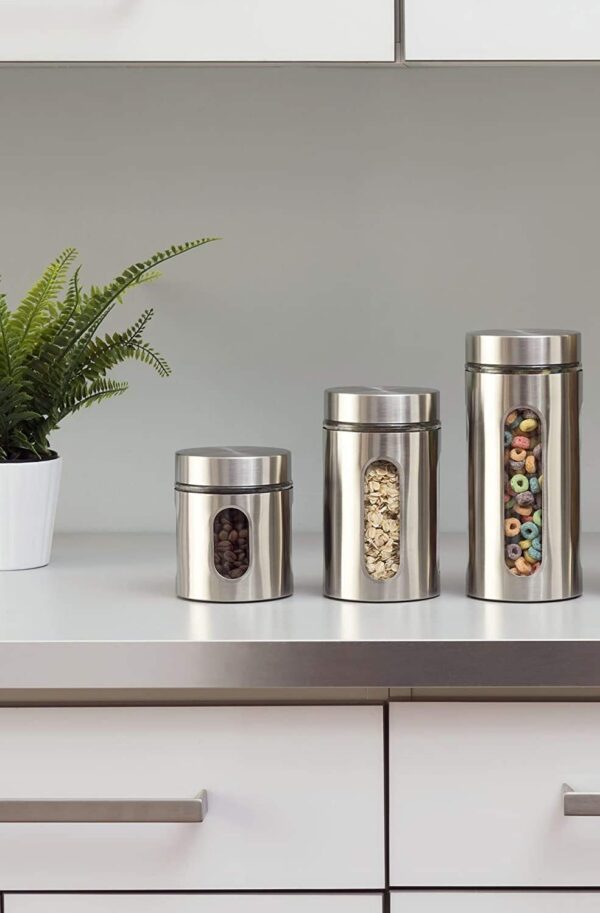 Clear glass pantry jar with metallic steel lid