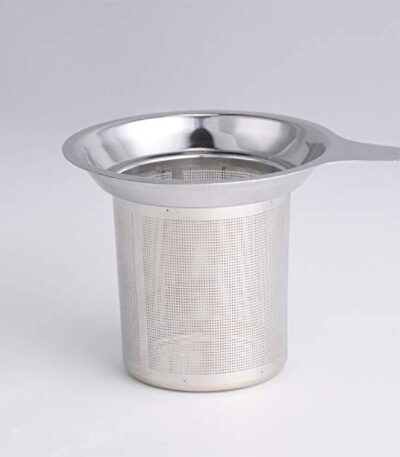 Stainless steel tea infuser with two handles for loose leaf brewing