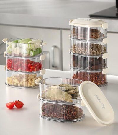 4-layer transparent airtight spice storage box for kitchen