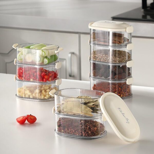 4-layer transparent airtight spice storage box for kitchen