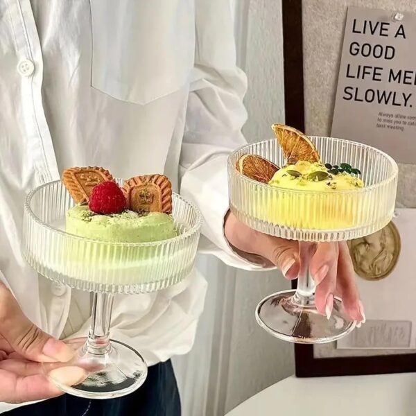 Modern European tall dessert glass with layered parfait
