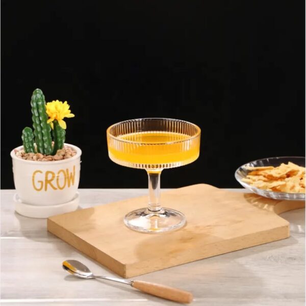 Elegant European dessert glass filled with chocolate ice cream