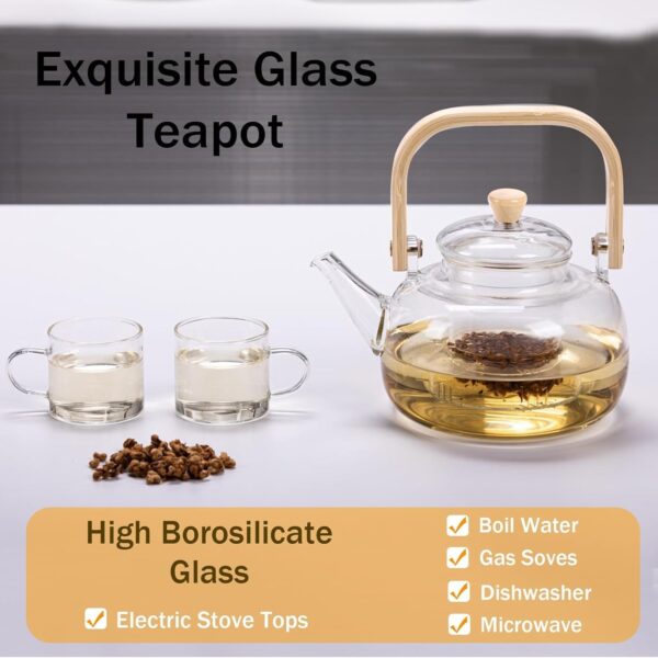 Premium quality borosilicate glass teapot with lid and filter inside