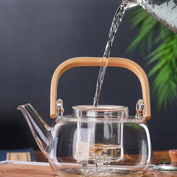 Clear Glass Tea Kettle with Wooden Handle – Ideal Gift for Tea Lovers