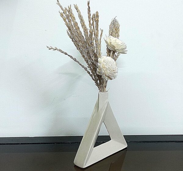 Premium modern triangular vase with artificial flowers for office décor