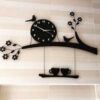 Birds sitting on coffee cup wall clock for kitchen décor