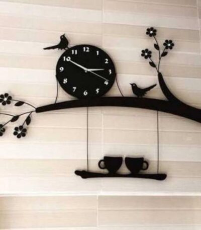 Birds sitting on coffee cup wall clock for kitchen décor
