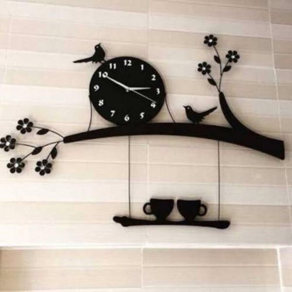 Birds sitting on coffee cup wall clock for kitchen décor