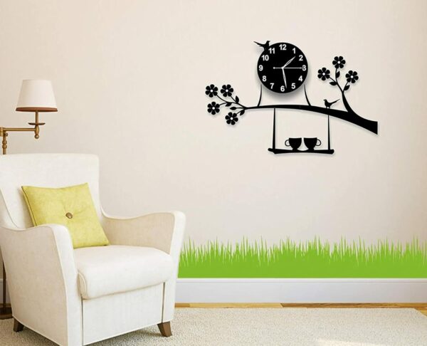 Creative tea and coffee cup themed clock with bird design