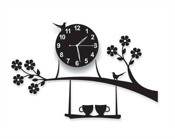 Creative tea and coffee cup themed clock with bird design
