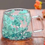 Double wall borosilicate glass cup with dried flower design