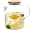 Clear glass water jug with wooden lid for everyday use