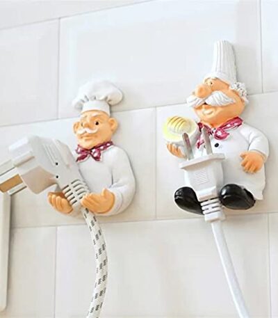 Resin chef plug holder mounted on kitchen wall for power socket organization