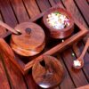 Wooden serving jar set with tray and spoon for spices and condiments