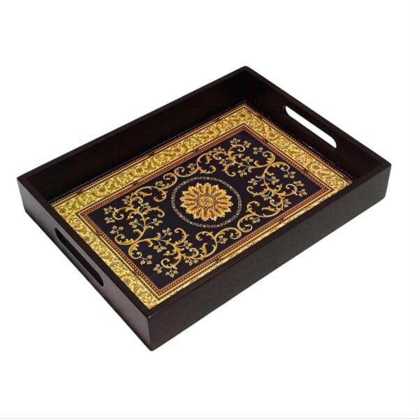 Smooth finish black craft wooden tray for beverages