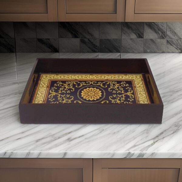 Elegant handcrafted black wooden tray with handles