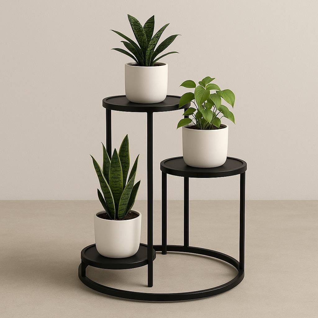 Modern Round Iron Flower Pot Holder – 3-Tier Metal Plant Stand Modern round iron flower pot holder 3-tier metal plant stand
