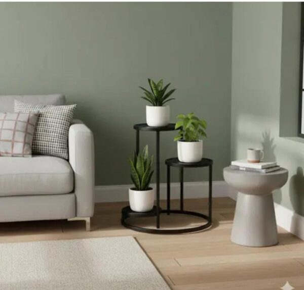 Gardening metal pot holder stand with 3 round tiers