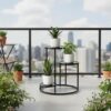 Balcony flower pot holder with 3-tier iron stand design