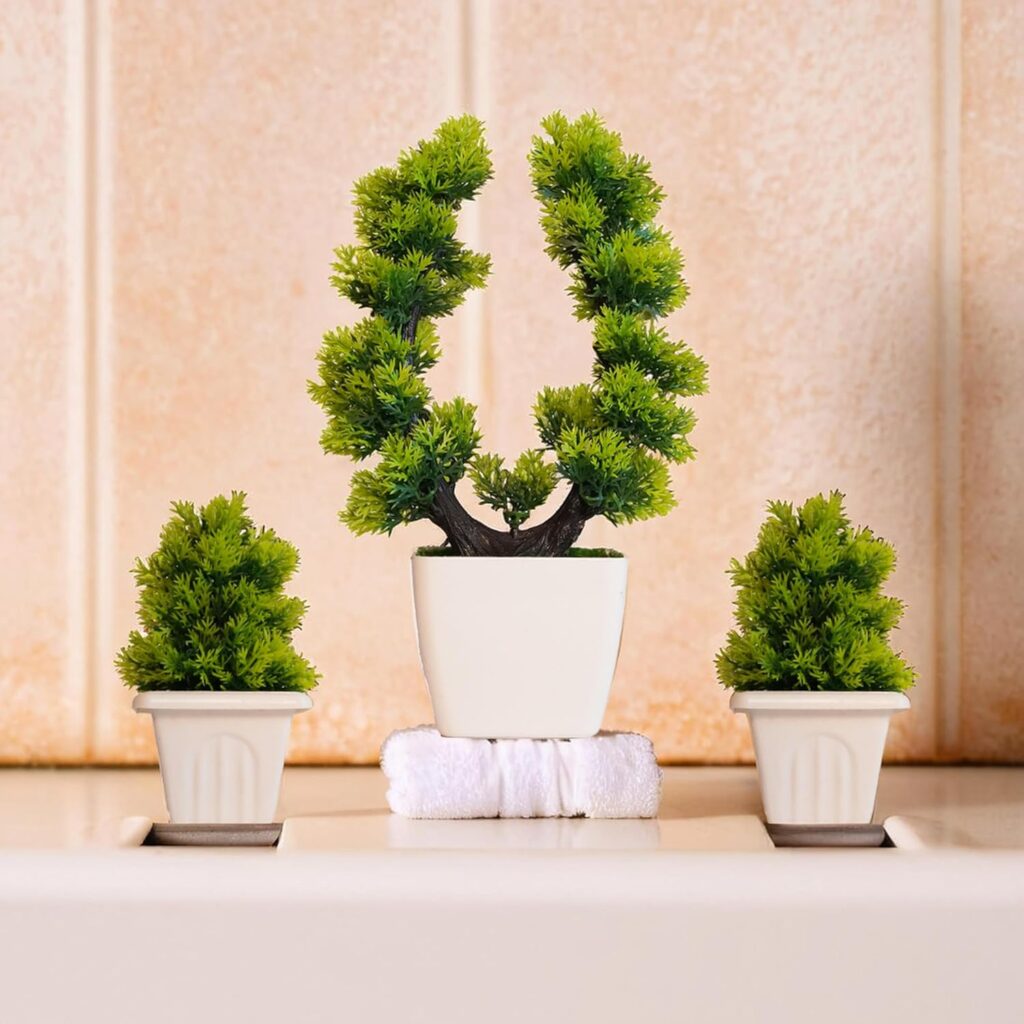 Artificial bonsai tree set of 3 for home and office decor