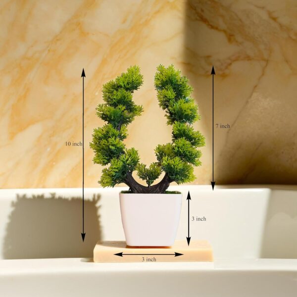 Set of three artificial bonsai plants in decorative pots
