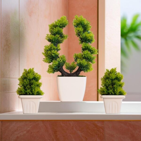 Low maintenance artificial bonsai tree set of three plants