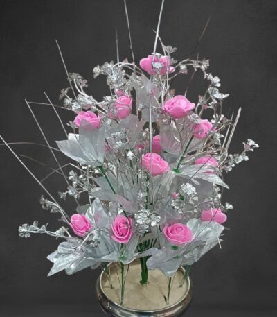 Artificial pink rose flower pot for indoor home décor