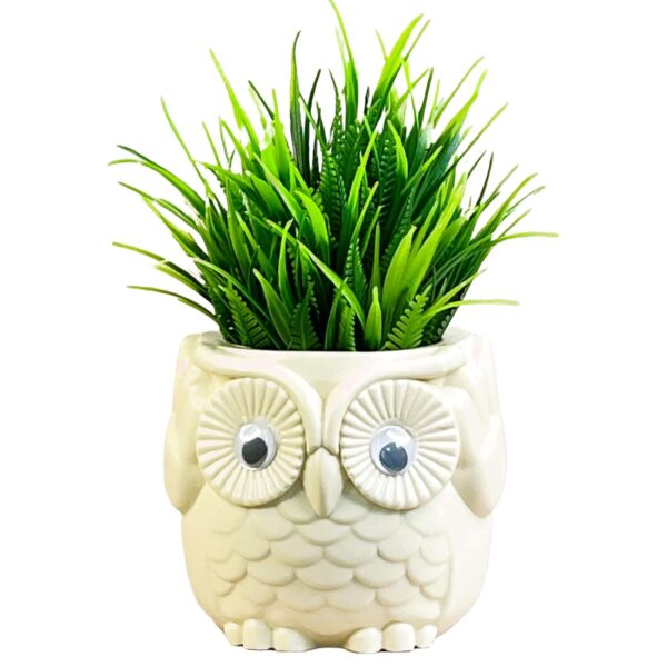 Artificial fern greenery with owl pot for indoor decoration