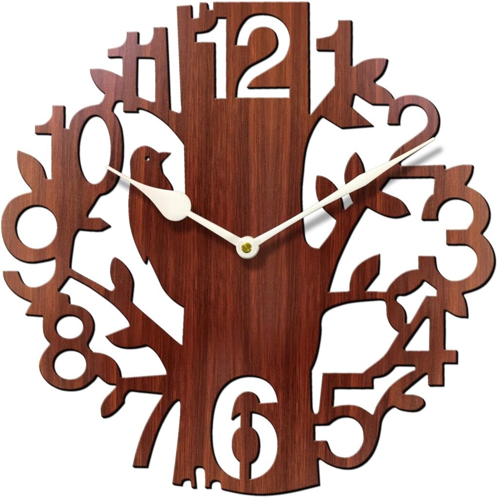 Brown wooden wall clock with classic analog display for home décor