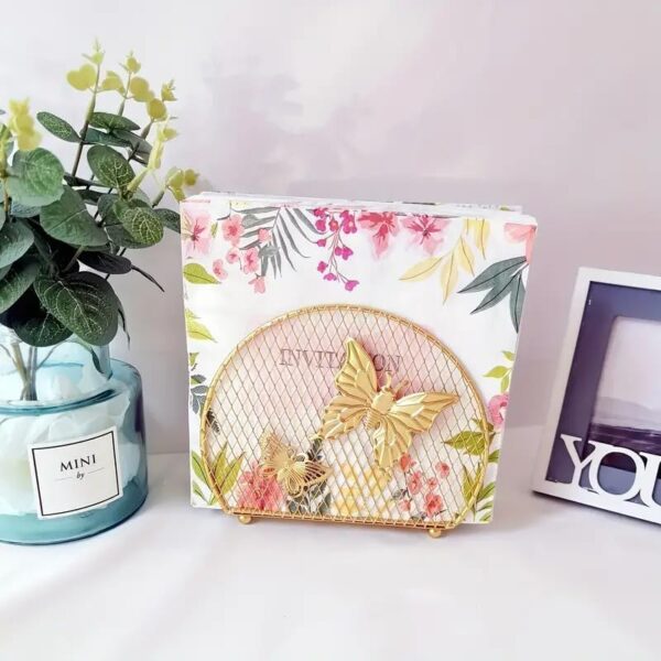 Butterfly pattern napkin holder with decorative metal design