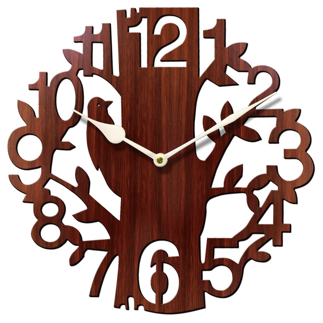 Premium Wooden Tree Bird Clock for Living Room & Office Walls Designer wooden tree bird wall clock with artistic nature theme
