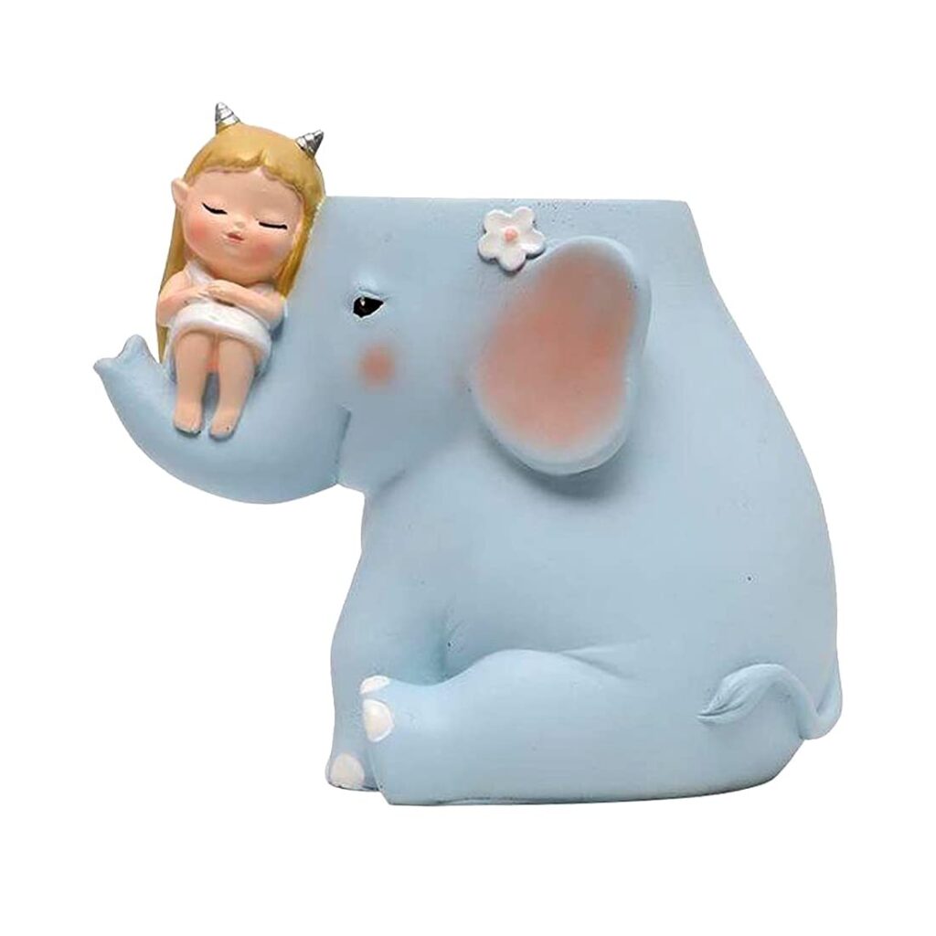 Designer handcrafted cute girl on elephant succulent planter in ceramic finish