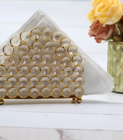 Crystal napkin paper holder with gold finish for dining table décor